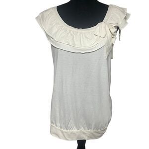 Elle Cream Sleeveless Ruffle Neckline Top